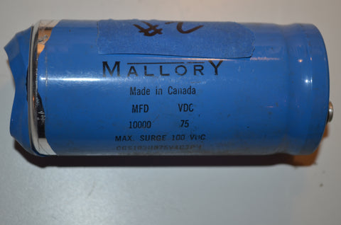 Mallory 75 vdc Capacitor 10000 uF  P/N- CG103U075V4C3PH