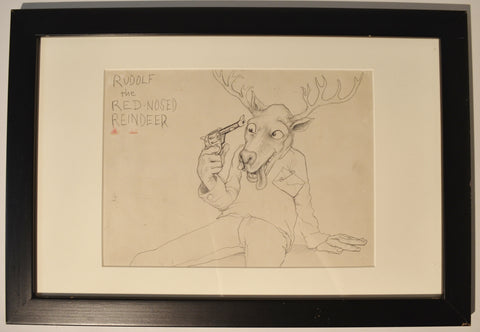 Art: John Seabury Original Ink and Pencil Drawing. Xmas "Rudolf"