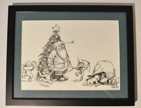 Art: John Seabury Original Ink on Paper. Xmas 1982 "Happy Little Indians".