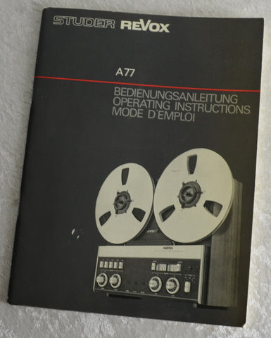 Studer Operation Manual Studer Revox A77 Tape Recorder